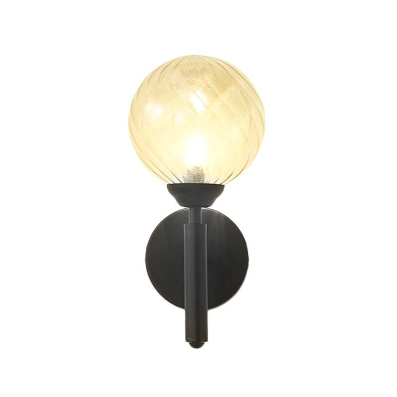Apparecchio di illuminazione a parete moderna 1 lampadina chiara chiara in vetro texato luce in nero