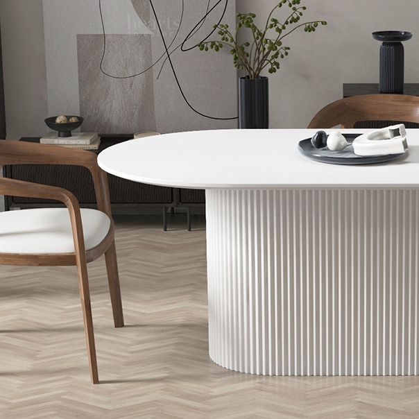 Mesa de comedor ovalado contemporánea de la base de madera sólida con base de pedestal