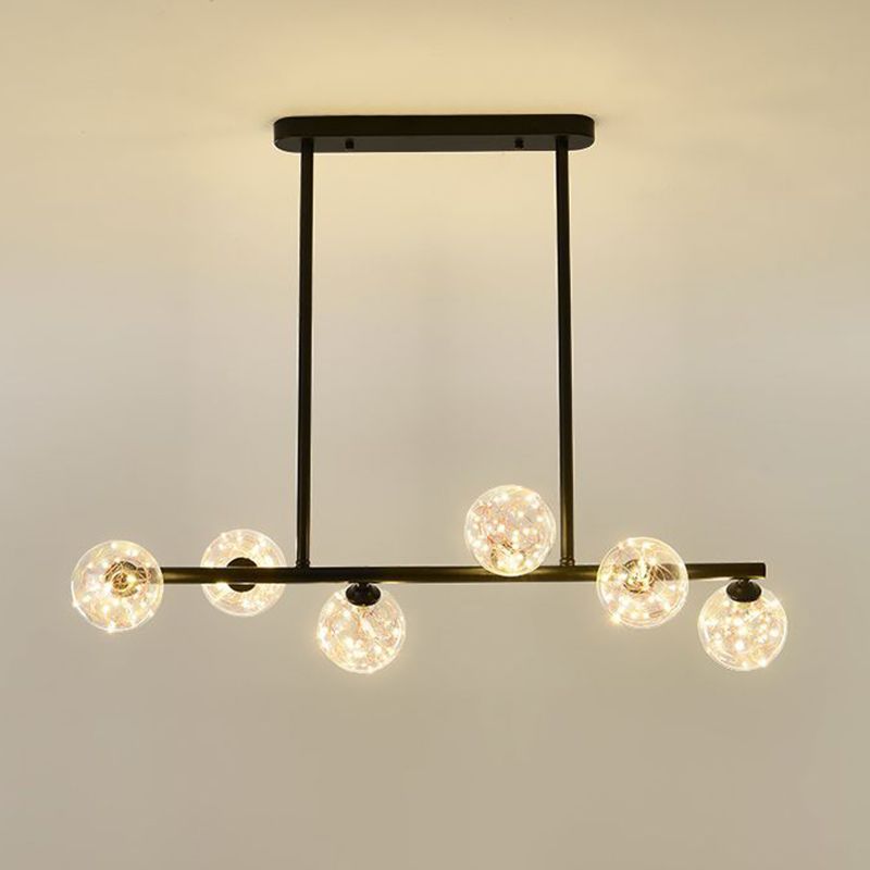 Modern Fashionable Sputnik LED Island Pendant Light Wrought Iron Ceiling Light with Pure Glass Shade
