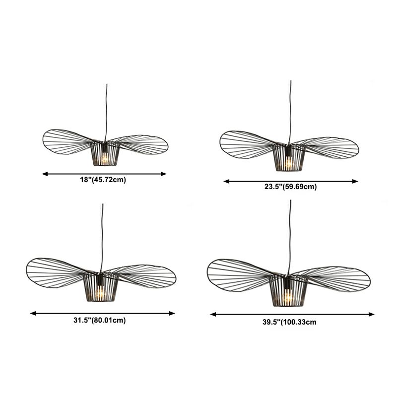 Contemporary Pendant Lights with Cage Shade, Industrail Metal 1-Light Straw Hat Pendant Light