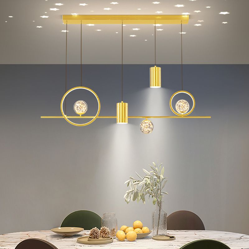 Zeitgenössisches Insel Licht Geometrisches Metall 7-Licht-Insel Deckenleuchte