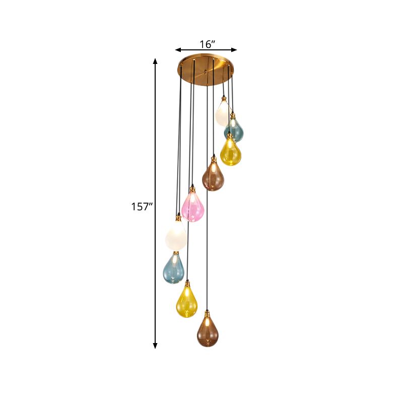9 Lights Balloon Cluster Pendant Modern White/Pink Glass LED Hanging Ceiling Lamp with Spiral Design