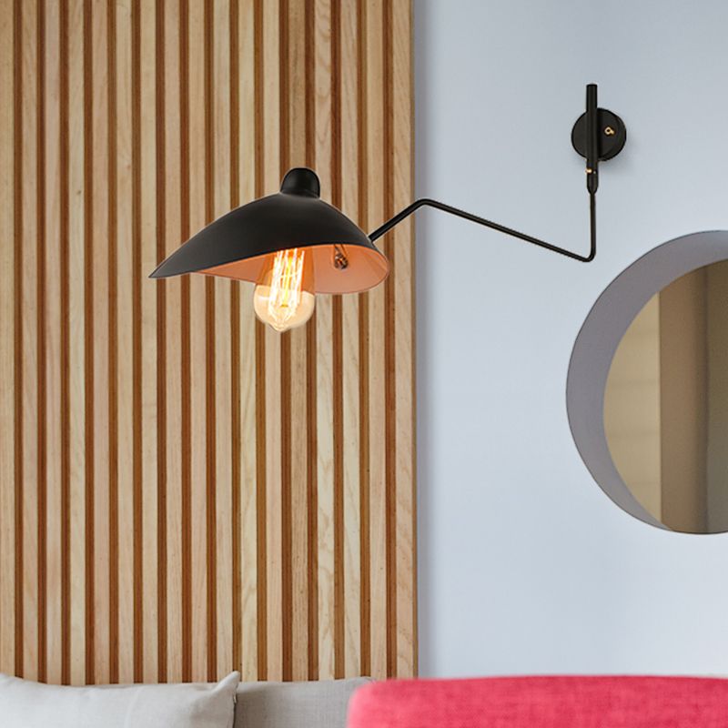 1 Bulb Domed Wall Mounted Light Retro Loft Black Metallic Adjustable Wall Light Fixture for Study Room