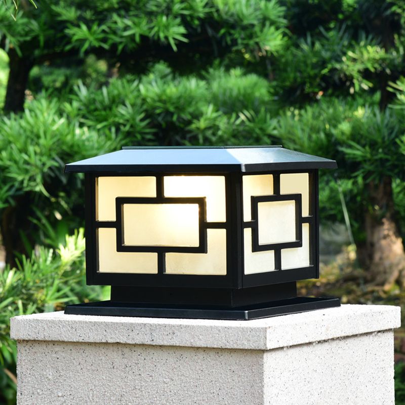 LED Contemporary Metal Pillar Lamp Square Shape Outdoor Waterproof Light