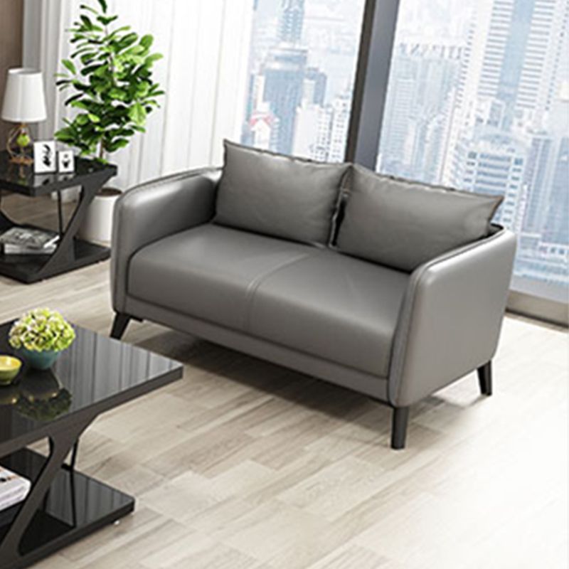 Leather Pillow Back Sofa Stationary Square Arm Seating for Living Room