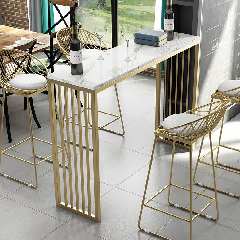 Glam Rectangle Bar Table Set 1/2/5 Pieces Stone Bar Table with High Stools