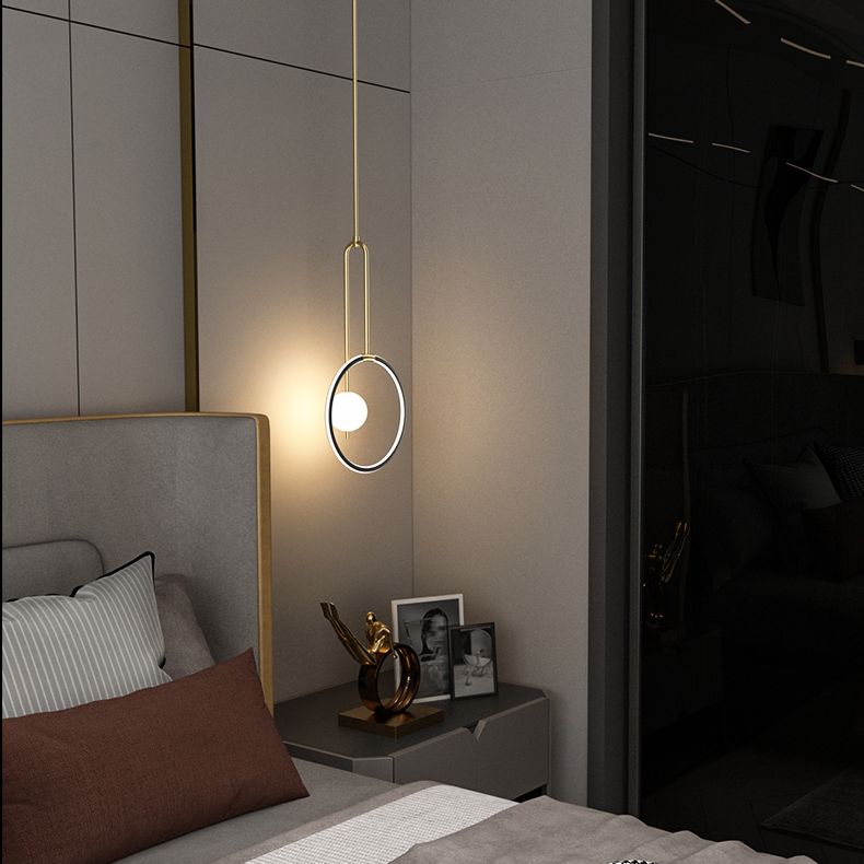 Circular LED Hanging Light Fixture Minimalism Metal Black-Gold Drop Pendant for Bedroom