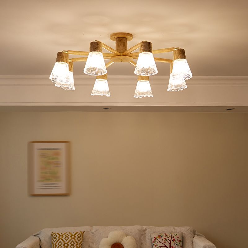 Bell Shape Glass Flush Mount Light Modern Style Multi Lights Ceiling Mount Light in Brown