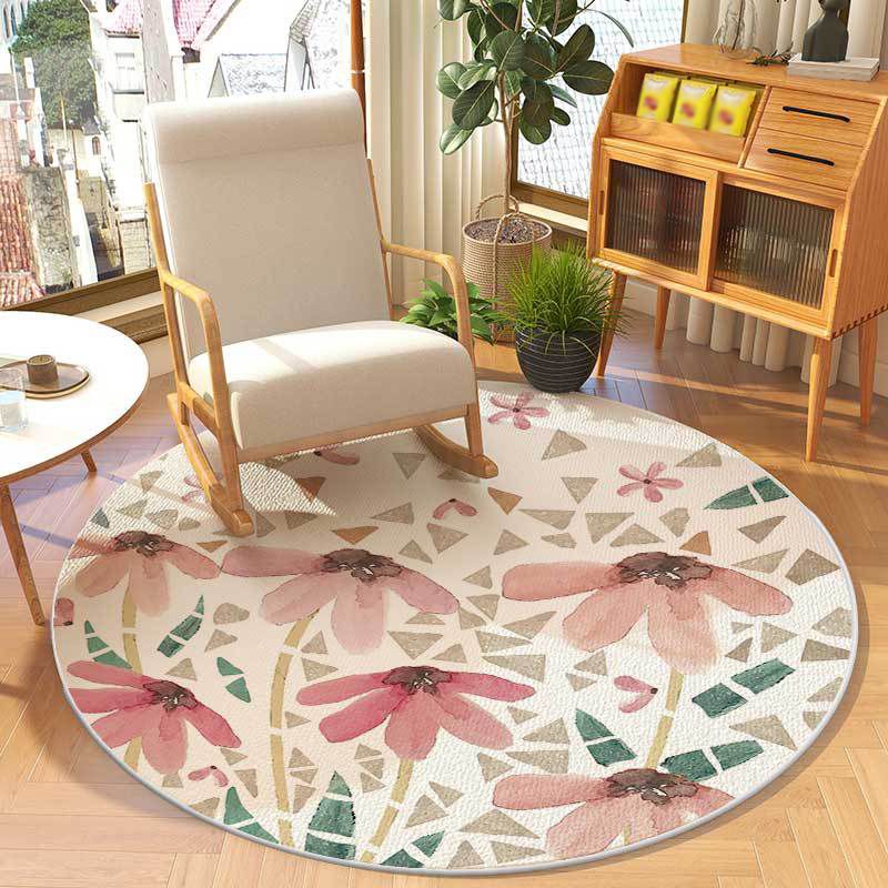 Light Pink Flower Rug Polyester Casual Rug Stain Resistant Rug for Home Decor