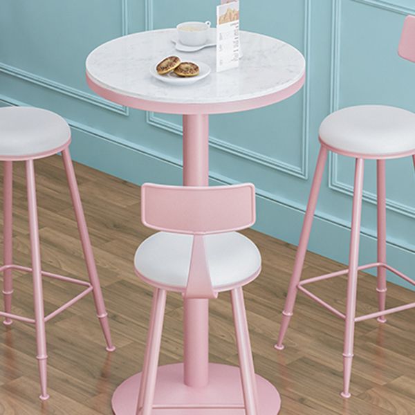 Industrial Style Pink Bar Table Marble White 23.6"W Top Indoor Bistro Table