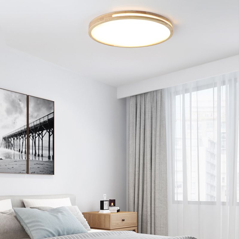 Wood Round Flush Mount Ceiling Light Modern 1 Light Flush Mount Ceiling Fixture in Brown