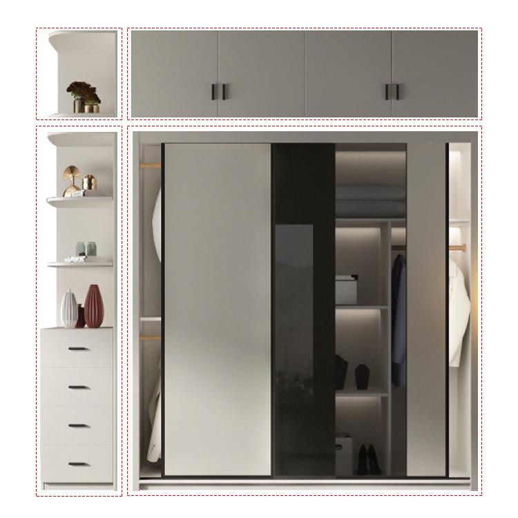 Contemporary Style Wood Wardrobe White Colour Wardrobe Closet with Sliding Door