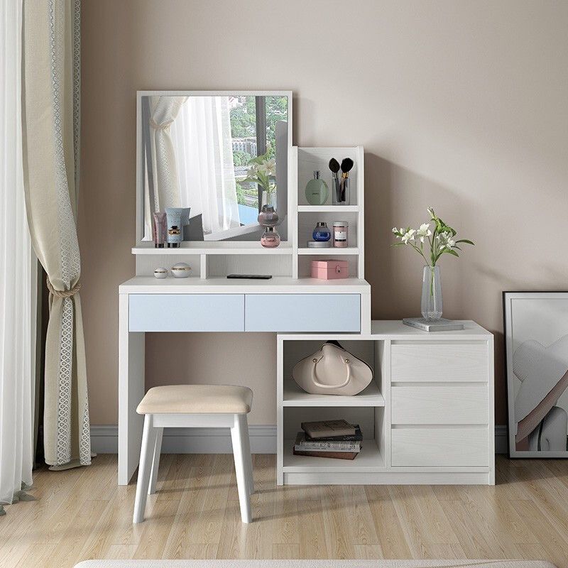 15.74" Wide Vanity Tables Wood Makeup Table with 5 Storage Drawers and Mirror