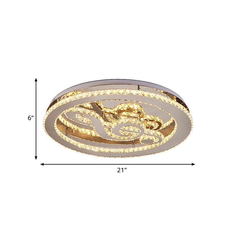 Music Note Clear Crystal Flushmount Minimal LED Bedroom Ceiling Light Fixture in Chrome with Ring Design