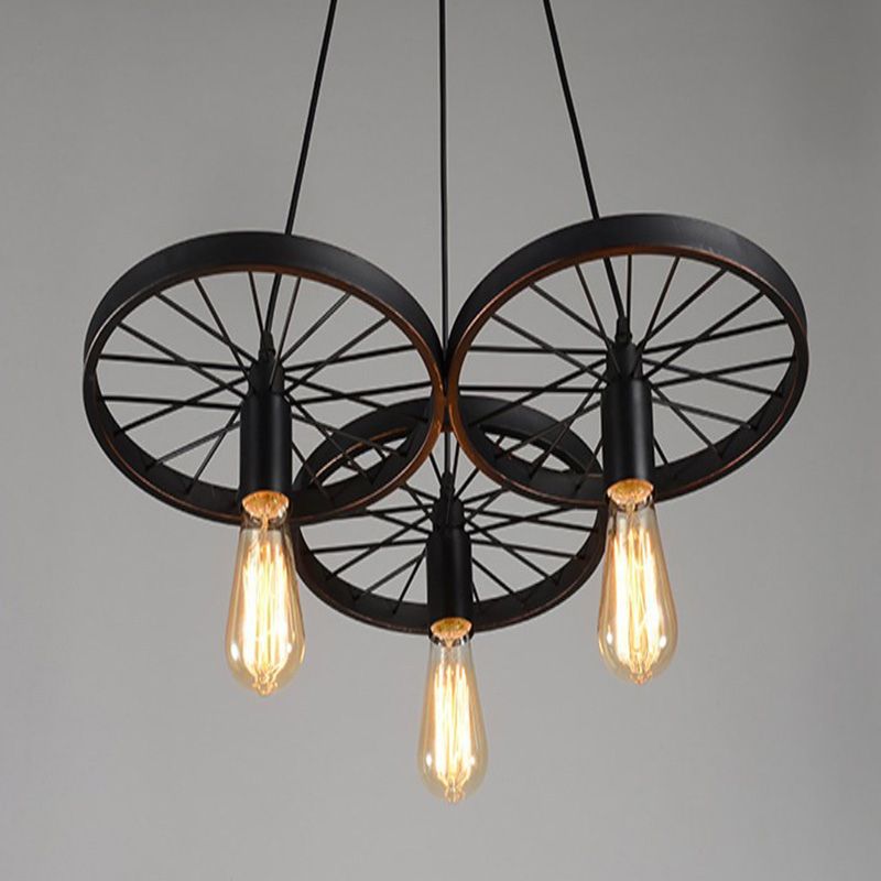 Wagon Wheel Style Industrial Hanging Light retrò ciondolo in ferro battuto in nero