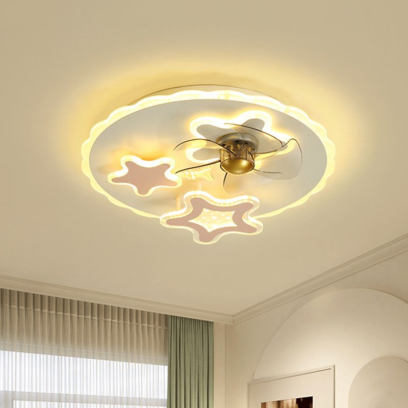 20.5" W Star Pendant Fan Light Nordic Metal LED White Semi Flush Mount with 5 Blades