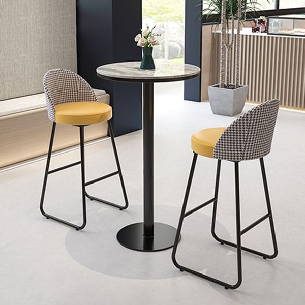 Industrial Round Bar Table Set 1/2/3 Pieces Stone Counter Table with Solid Back Stools