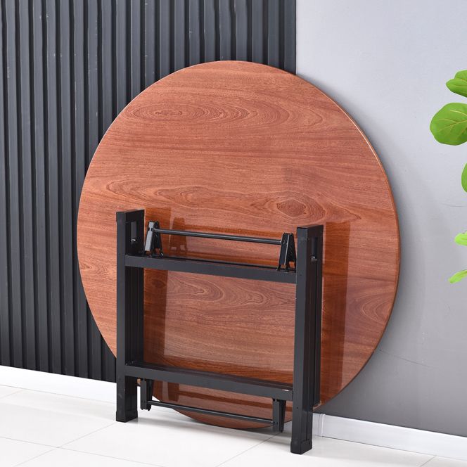 Simplicity Home Solid Wood Dining Table Round Shape Dining Table with Metallic Base
