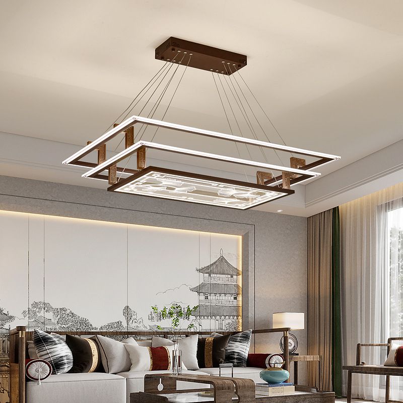 Brown Aluminum Hanging Pendant Lights Contemporary Hanging Lamps for Tea House