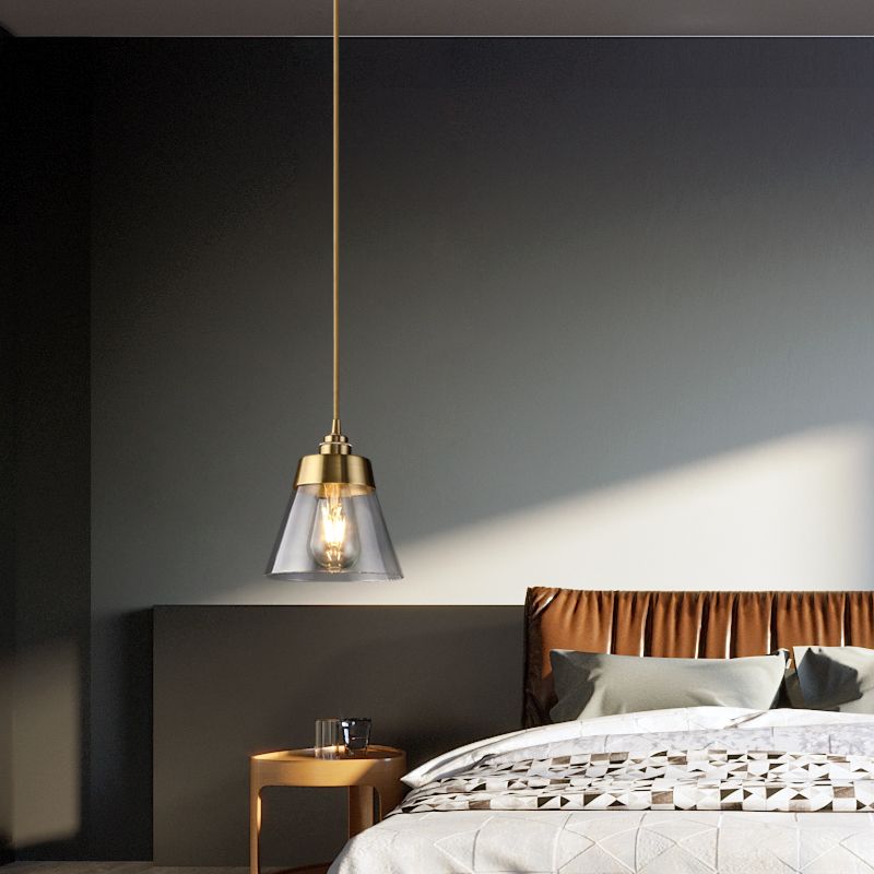 Glazen bronzen hangende lamp in moderne luxe stijl koper afgeknotte kegel hanger licht voor eetkamer