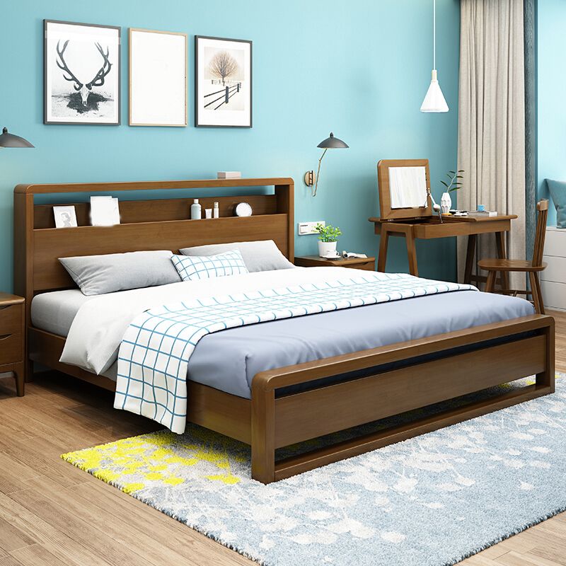 Contemporary Standard Bed with Shelves and Rectangle Headboard