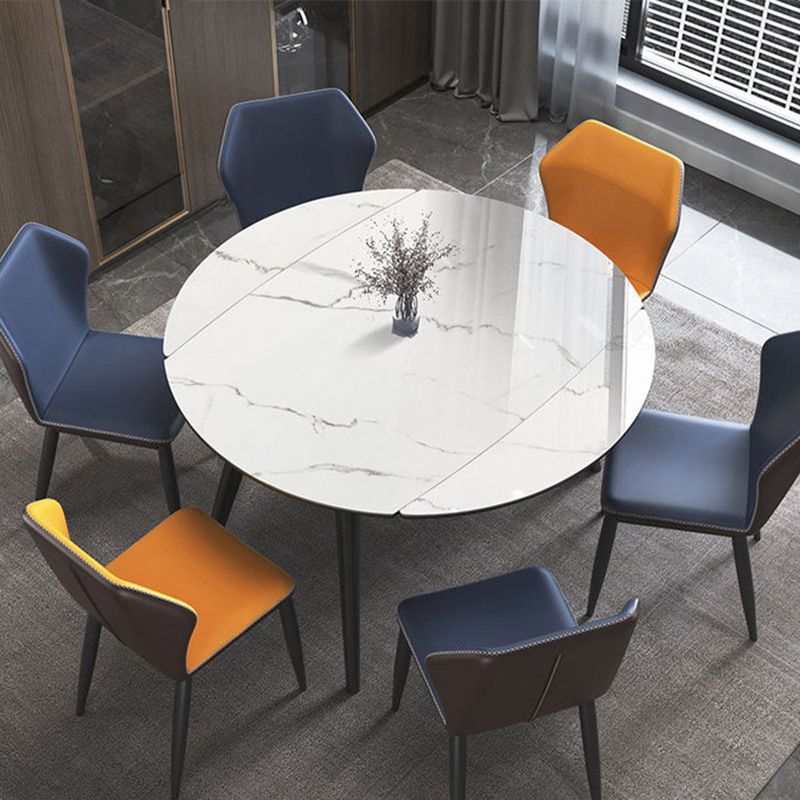 Modern Round Dining Table Sintered Stone Dining Table with 4 Black Legs,53.1"L x 31.5"W x 30"H