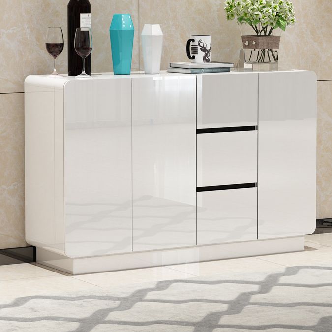White Engineered Wood Sideboard Modern Style Sideboard with 3 Drawers