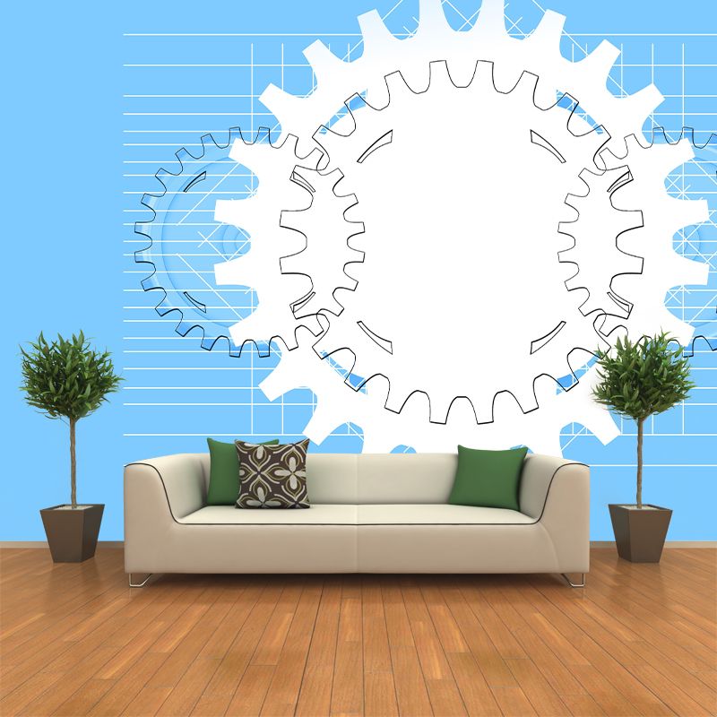 Industrial Gear Wall Mural Wallpaper Mildew Resistant Wall Covering for Garage