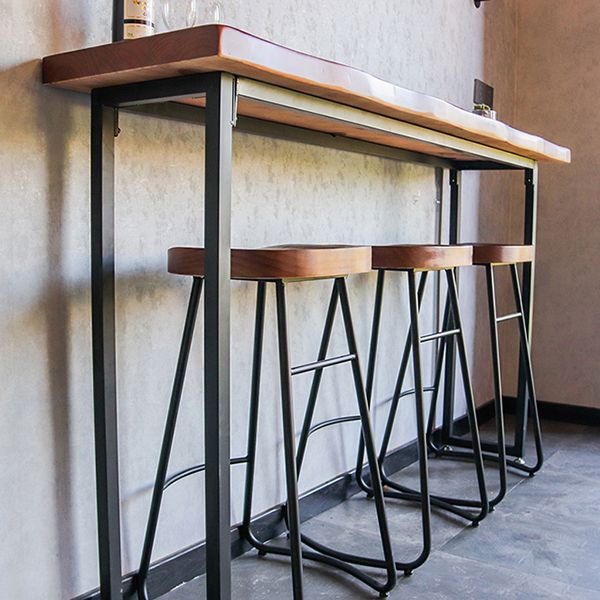 Solid Wood Bar Dining Table Specialty Brown Bar Height Cocktail Table with Sled Base