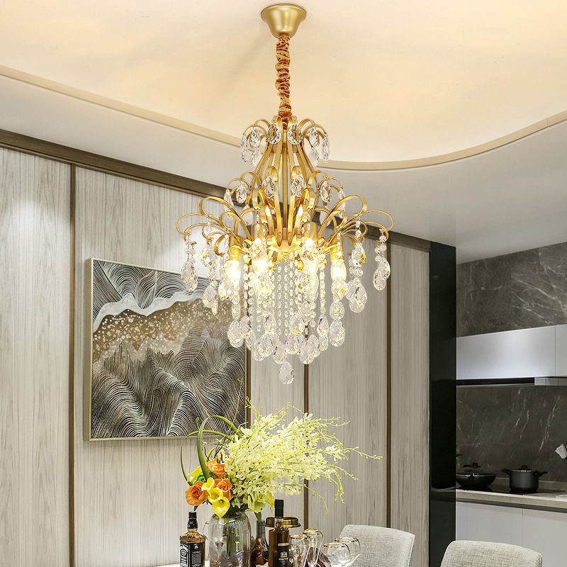 Candle Dining Room Down Chandelier Country Crystal Drape Pendant Lighting Fixture