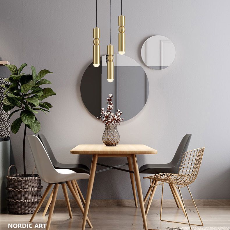 Gold Tubular Pendant Light Kit Simplicity Style Metal Pendant Light Fixture for Bedroom