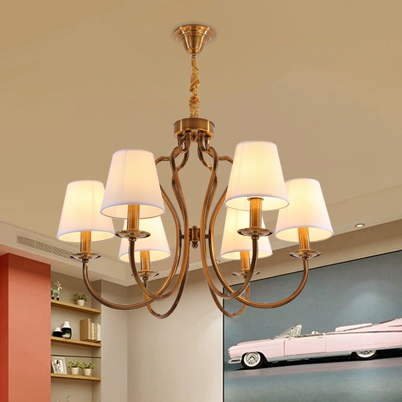 6/8 têtes en métal pendentif lustre traditionnel en laiton rabotant le bras d'amitié éclairage de chambre avec ombre en tissu conique
