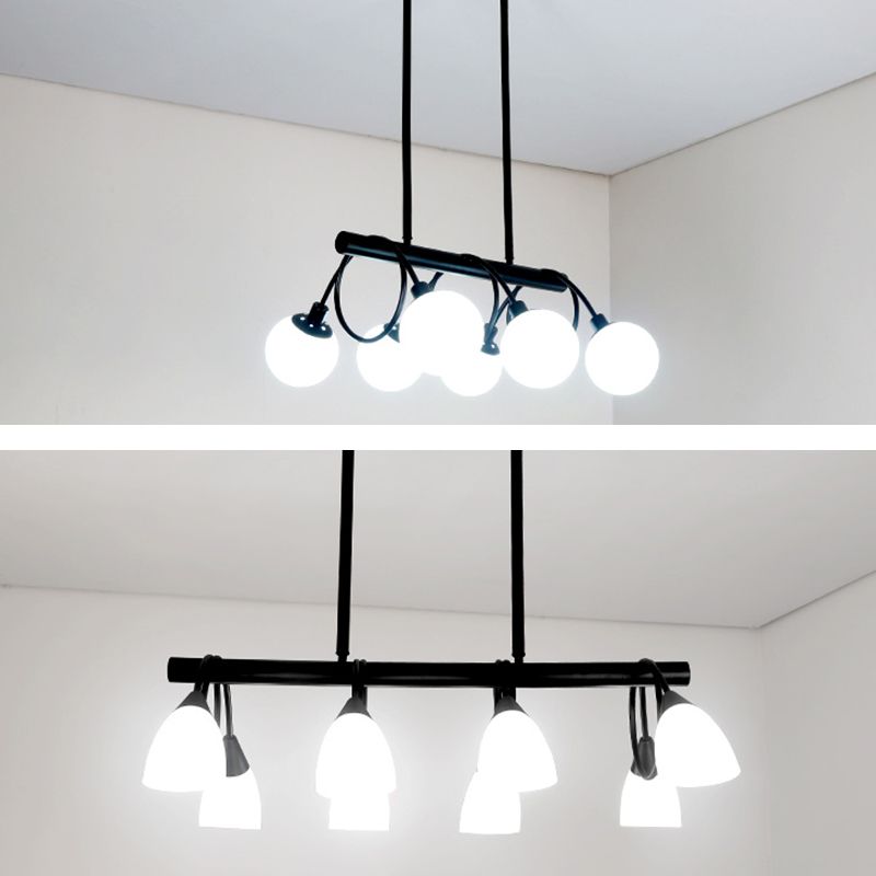 Glass Shaded Island Lighting Fixture Minimalist Style White Island Pendant Light