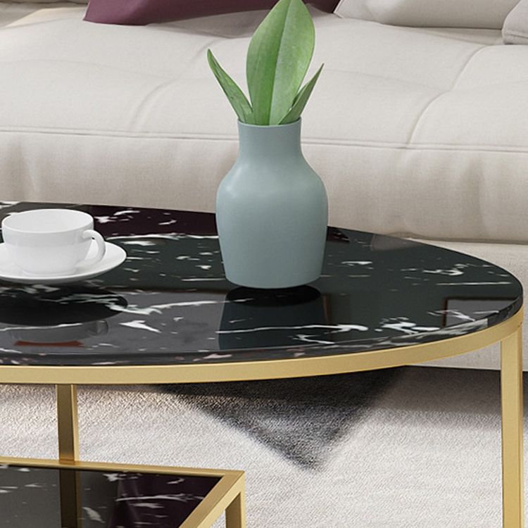 Fram Base Cocktail Table Shelf Included Oval Stone Coffee Table