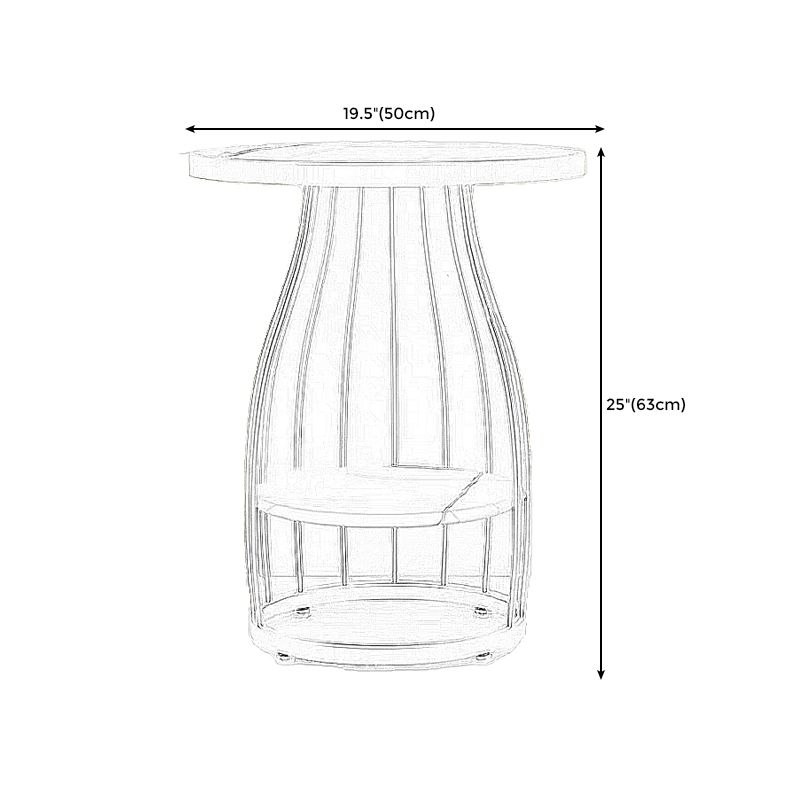 Modern Round Stone Side Table 24.8" H Frame Side Table with Shelf