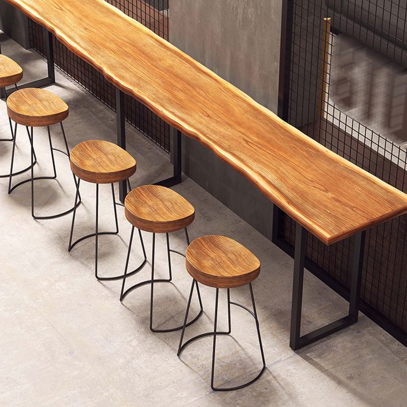 Modern Solid Wood Dining Stools Armless Bar Stools with Metal Base
