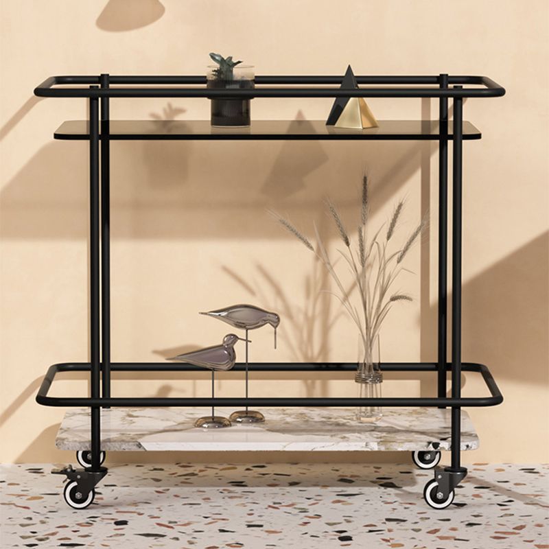 Glass Top End Table with Casters Modern 25.6"w 1-Shelf Side Table