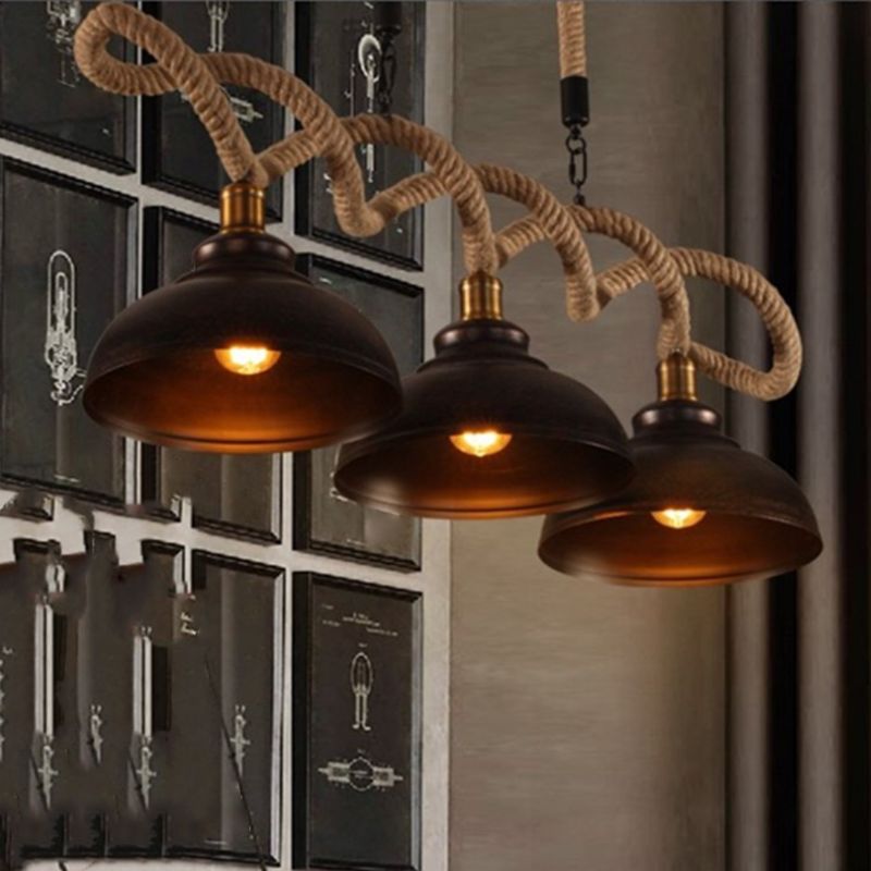 3-Light Hemp Rope Island Pendant Countryside Beige Shaded Restaurant Suspension Light