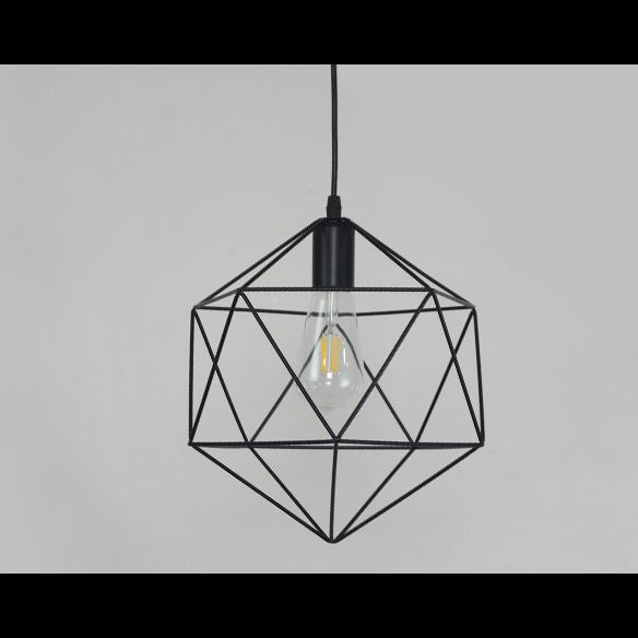 Black Metal 1 Light Pendant Light Nordic Retro Geometric Wire Cage Hanging Lamp for Restaurant