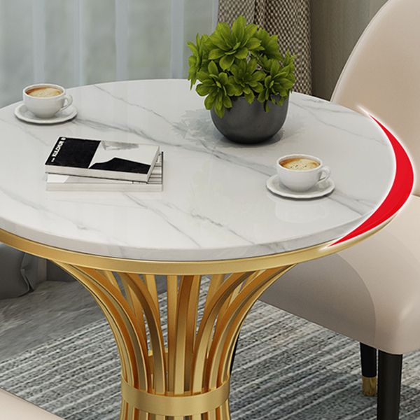 Simple Style Home Sintered Stone Dining Table Round Shape Table with Metallic Pedestal Base