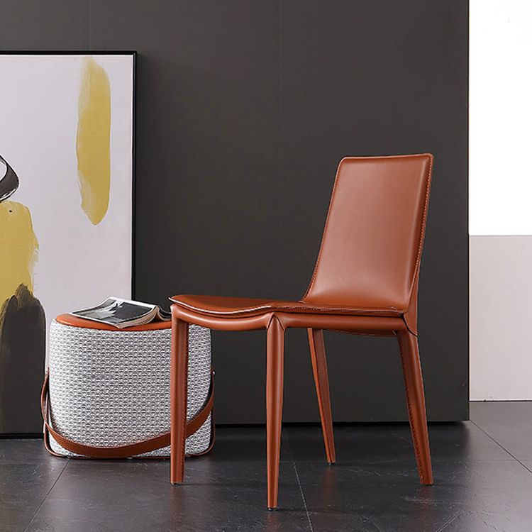 Leather Dining Chair Minimalist Design Solid Back Armless Dining Chair