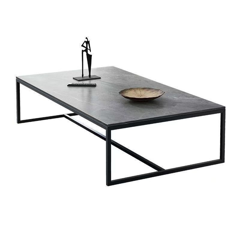 Rectangular Wooden Top Coffee Table Steel Trestle Base Cocktail Table