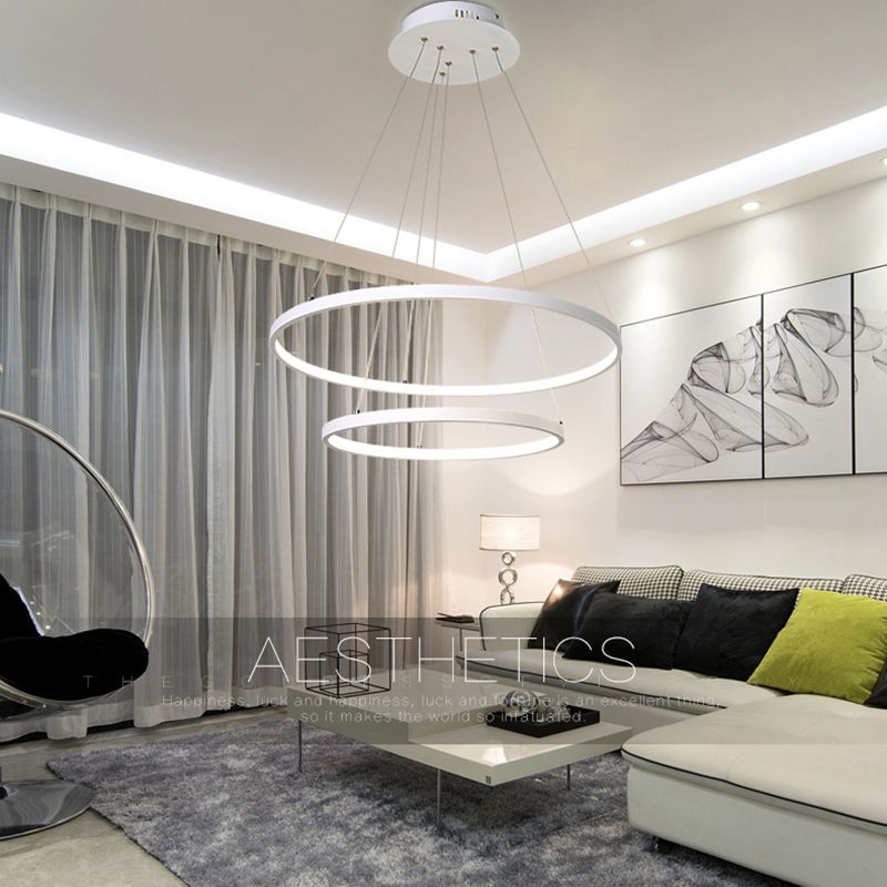 Modern Style Multi-Tier Pendant Chandelier Metal Mutil Lights Suspended Lighting Fixture in White