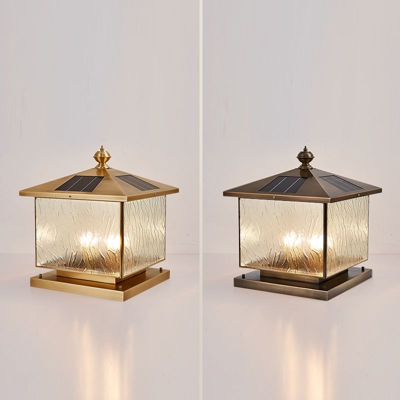 Square Shape Pillar Lamp Modern Brass Outdoor Waterproof Light