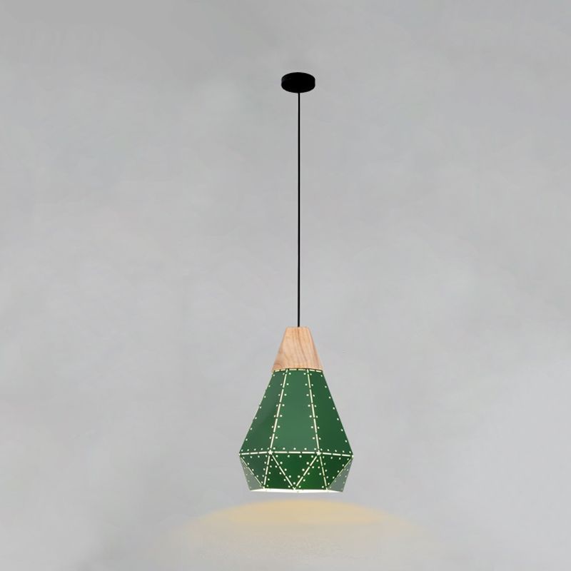 Lampada a sospensione verde a bulbina singola Metal Geometric Luce sospesa per sala da pranzo