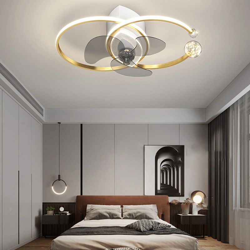 Nordic Style LED Fan Light Fixture Round Bedroom Semi Flush Mount Ceiling Lamp