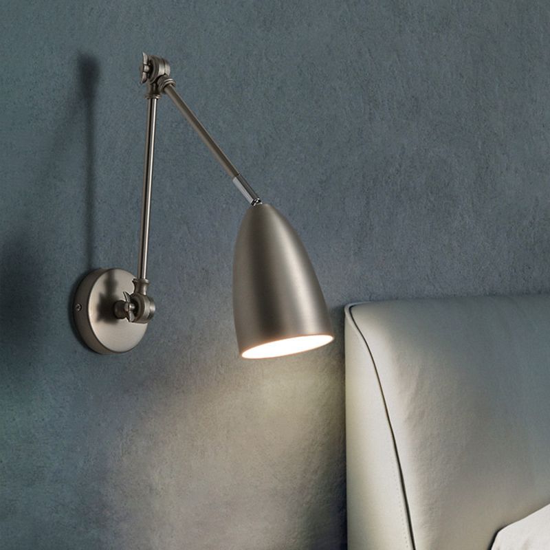 Domed Shade Task Wall Light Nordic Metal 1-Light Bedroom Reading Wall Lamp with Swing Arm
