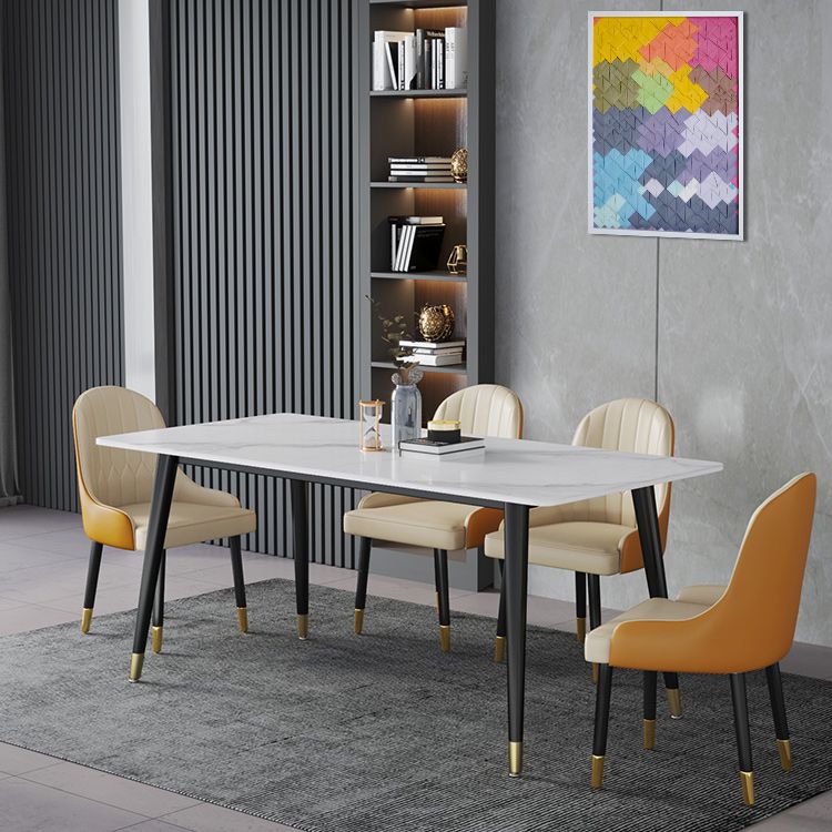 Rectangle Dining Table Stone Top Dining Table with Iron Base