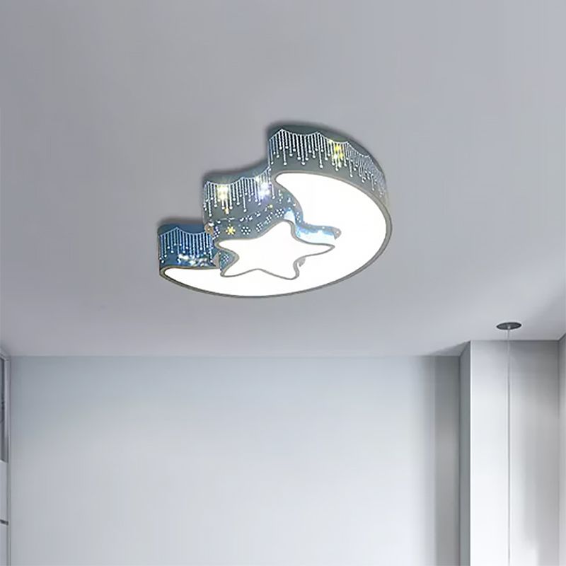 Metal Hollow Star Moon Ceiling Lamp Boys Girls Room Cartoon Eye-Caring LED Flush Mount Light