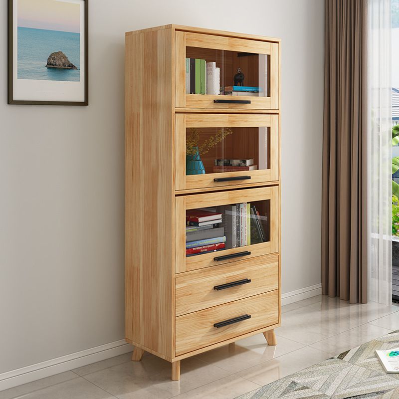 Rectangle Contemporary Natural Cabinet with Glass Doors and Drawers